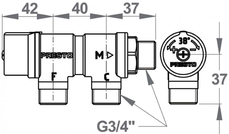 Régulateur thermostatique à entrée parallèle 3/4