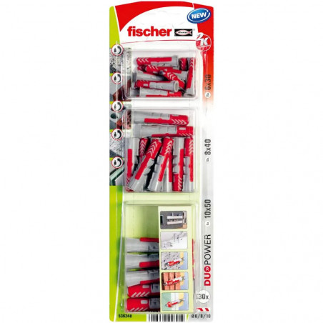 Assortiment de chevilles DUOPOWER + Vis - 65 pièces.