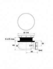 Scarico per doccia 90mm, extra piatto Minime, coperchio nero ABS 116mm