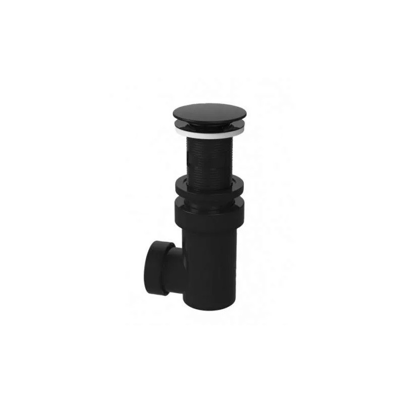 Universal drain with integrated siphon Trap for washbasin, click-clack valve D. 65 mm, black ABS