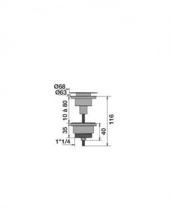 Desagüe de lavabo Digiclic negro, tornillo central de 80 mm, rango de apriete de 10 a 80 mm