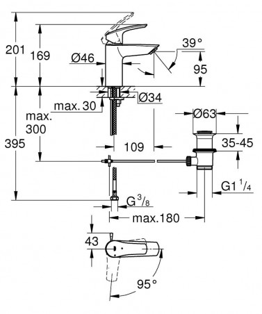 Single lever basin mixer low spout EUROCUBE