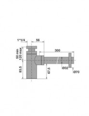 32mm cylindrical siphon with tube, 300mm wall outlet, black