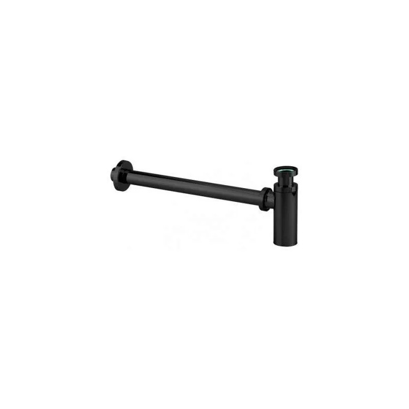 32mm cylindrical siphon with tube, 300mm wall outlet, black