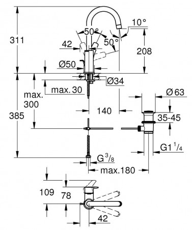 Mitigeur lavabo GROHE taille L EUROSMART