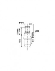 Black ABS basin trap 32mm, adjustable from 35 to 105mm