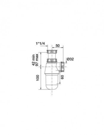 Black ABS basin trap 32mm, adjustable from 35 to 105mm