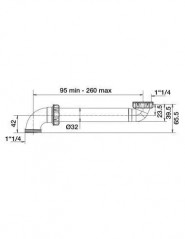 Raumsparstutzen 1" 1/4, Achsabstand 95 bis 260mm, schwarz