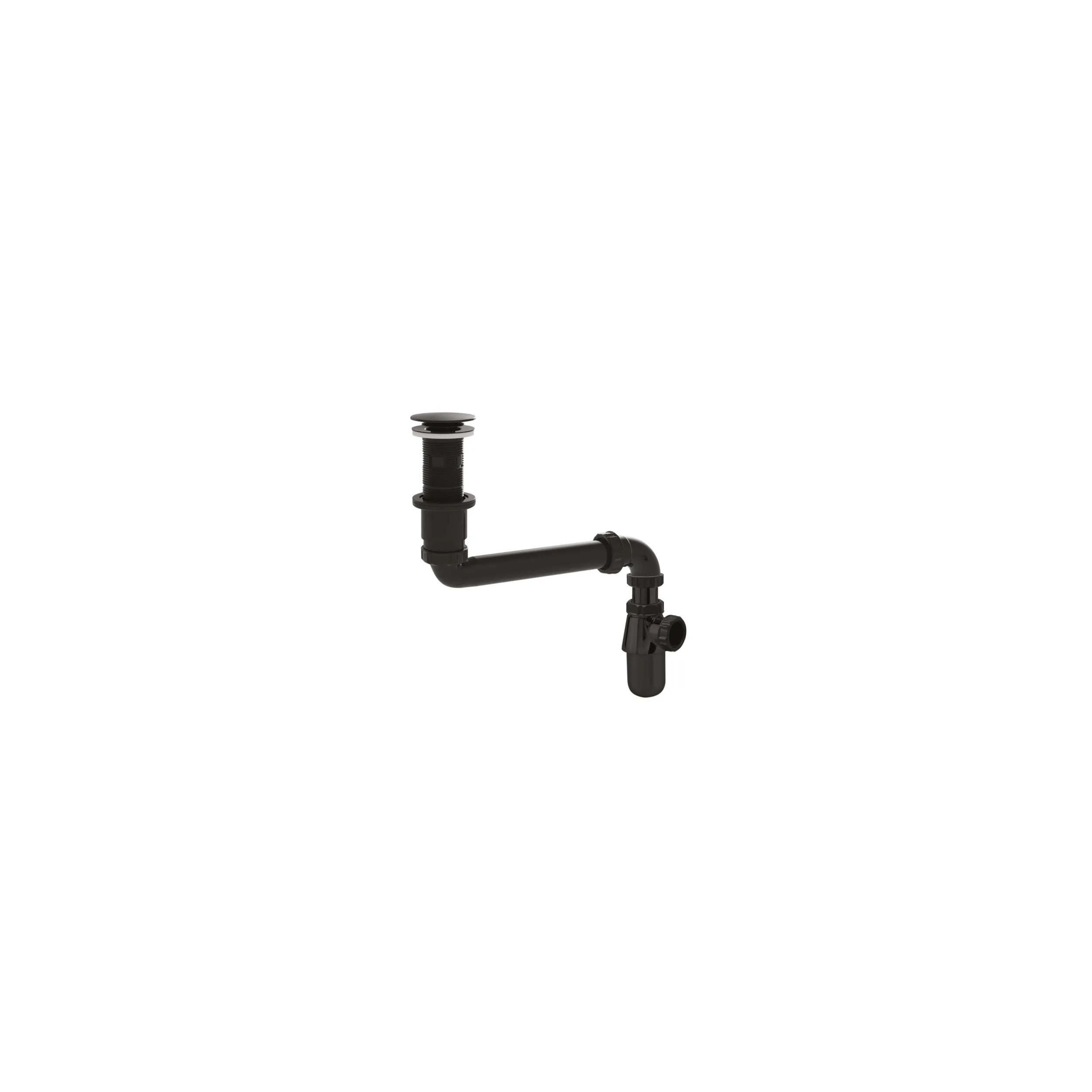 Complete universal washbasin set with trap, spigot and drain, black