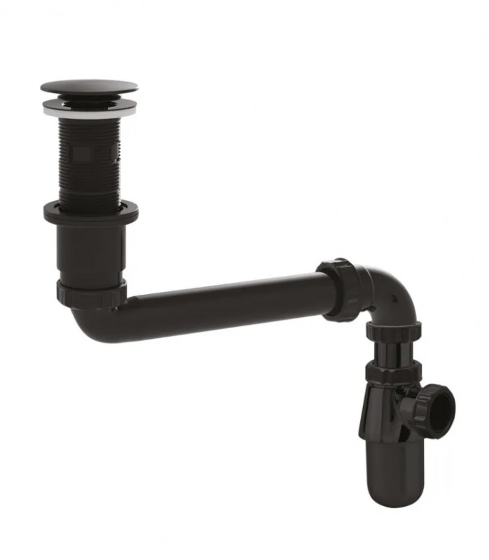 Conjunto de lavabo universal con sifón, tubo de desagüe y desagüe, negro