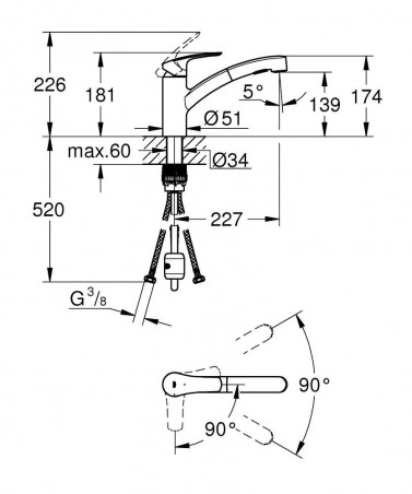 Single lever basin mixer low spout EUROCUBE