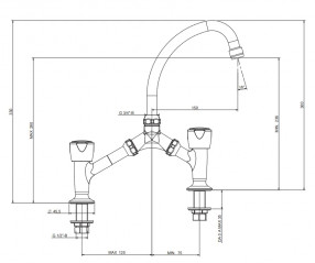 Miscelatore a ponte, 2 fori, per lavabo, interasse 120 a 240cm