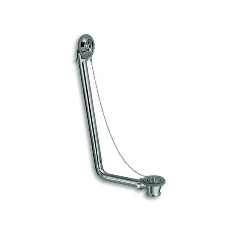 Exposed chrome-plated brass bathtub chain drain, without siphon