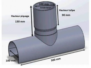 Selle de branchement PVC 100x100 mm à 90 degré, long de 30cm