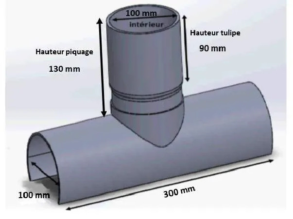 Selle de branchement PVC 100x100mm à 90°, long de 30cm