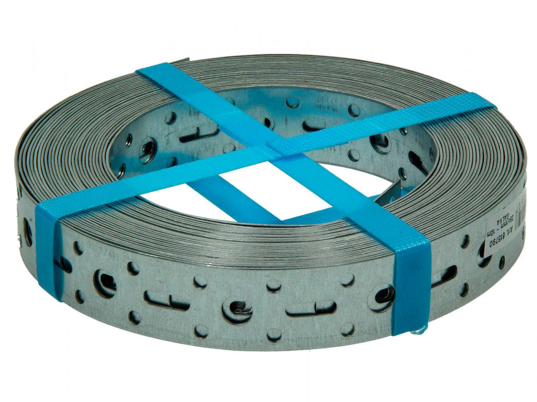 Perforated strip 17x0.6mm zinc plated, roll of 25 meters.