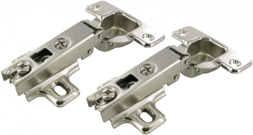 Invisible furniture hinges with springs, 110° opening, nickel-plated steel D.35 mm, distance between centres 48 mm, 2 pieces