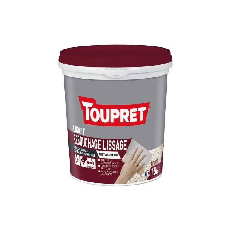 Enduit de rebouchage et lissage extérieur, 1.5kg, blanc, avec spatule