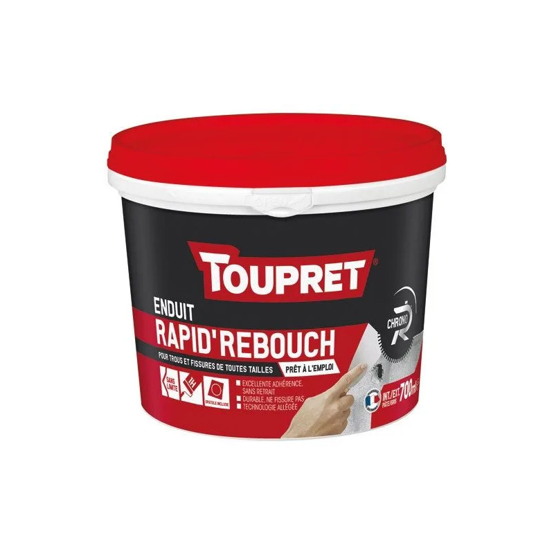 Enduit pâte de rebouchage rapide, intérieur et extérieur, 700ml, gris