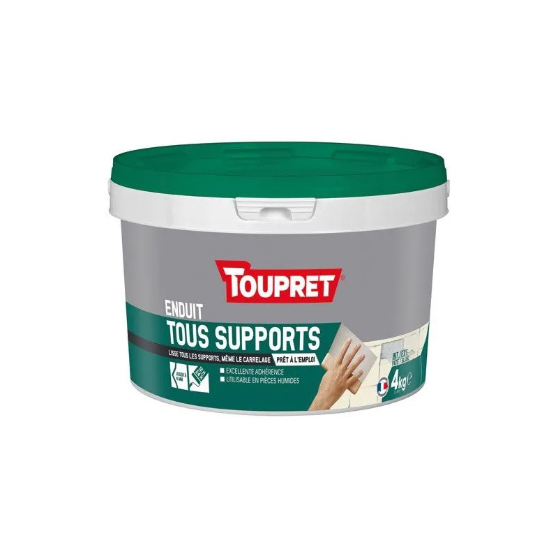 Enduit tous supports, intérieur et extérieur, pâte de 4kg, blanc