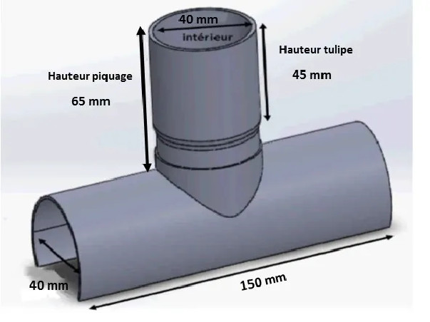 Branching saddle PVC 100x100mm at 90°, 30cm long