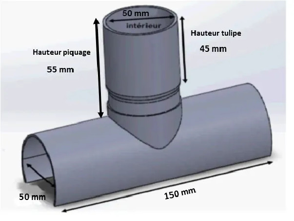 Branching saddle PVC 100x100mm at 90°, 30cm long