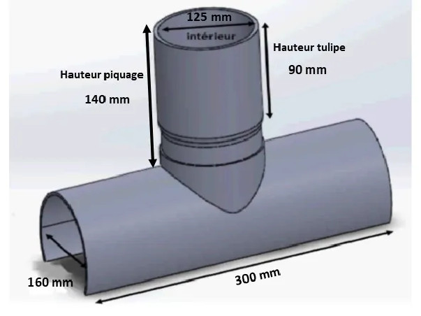 Branching saddle PVC 100x100mm at 90°, 30cm long