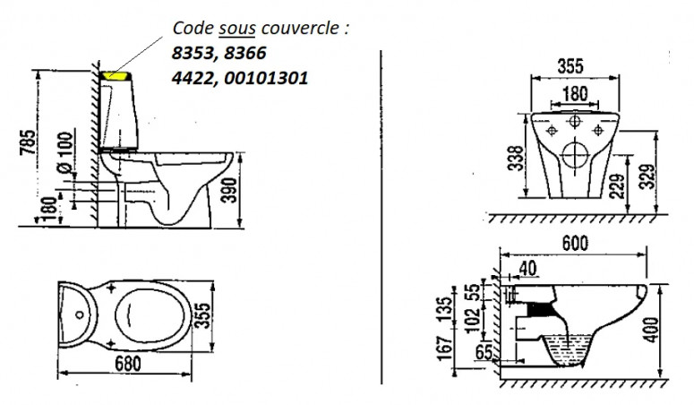 Equivalent seat SELLES JOAN white, for wall-hung toilet