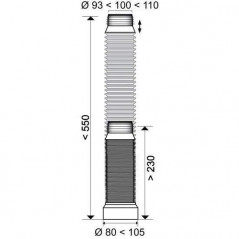 Expandable short toilet pipe, from 23 to 55 cm