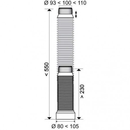 Tubo corto estensibile per WC, da 23 a 55 cm