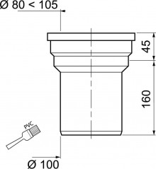 Manchon WC droit, diamètre 100m, 160mm de long