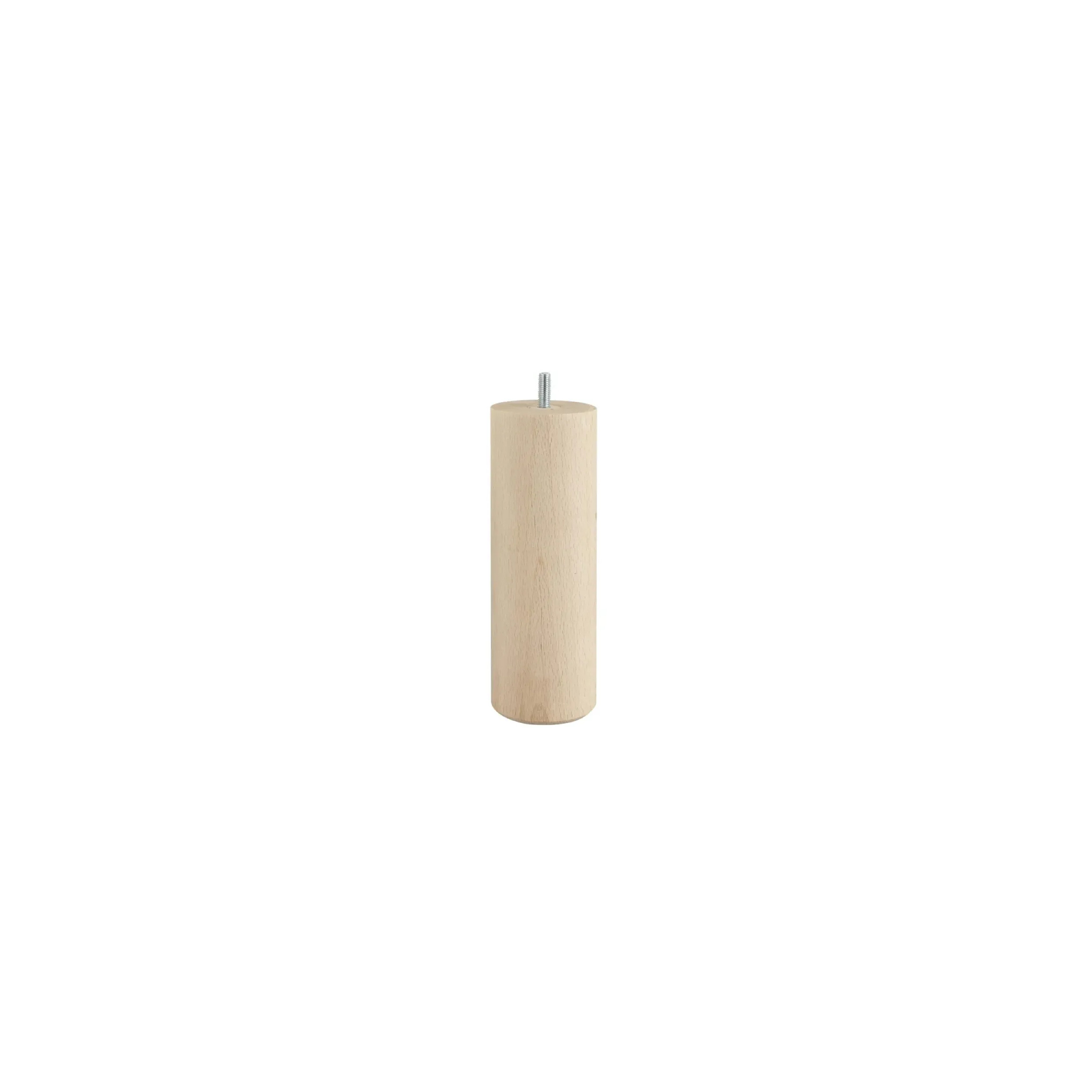 Pied cylindrique de lit M8 en hêtre brut naturel, hauteur 150 mm, diamètre 50 mm