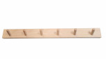 Coat hook with 6 inclined heads in natural beech, 600 x 60 x 16 mm