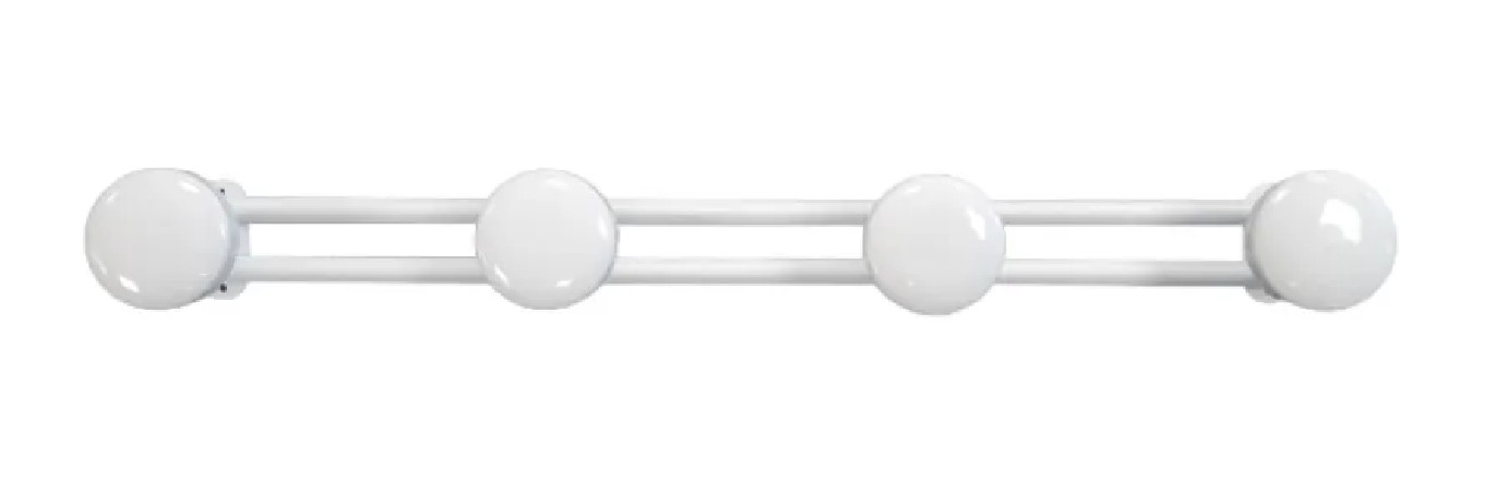 Coat hook with 4 heads in white steel diameter 65 mm, L. 592 mm