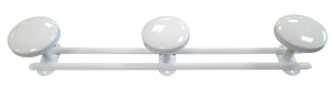 Coat hook, 3 heads in white steel diameter 65 mm, L. 410 mm