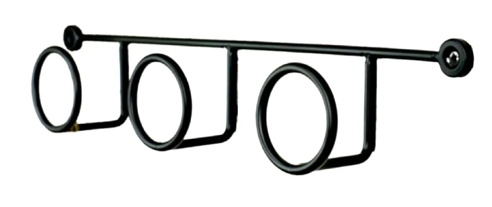 Coat hook, 3 heads in black steel, W. 385 x H. 72 x D.63 mm 