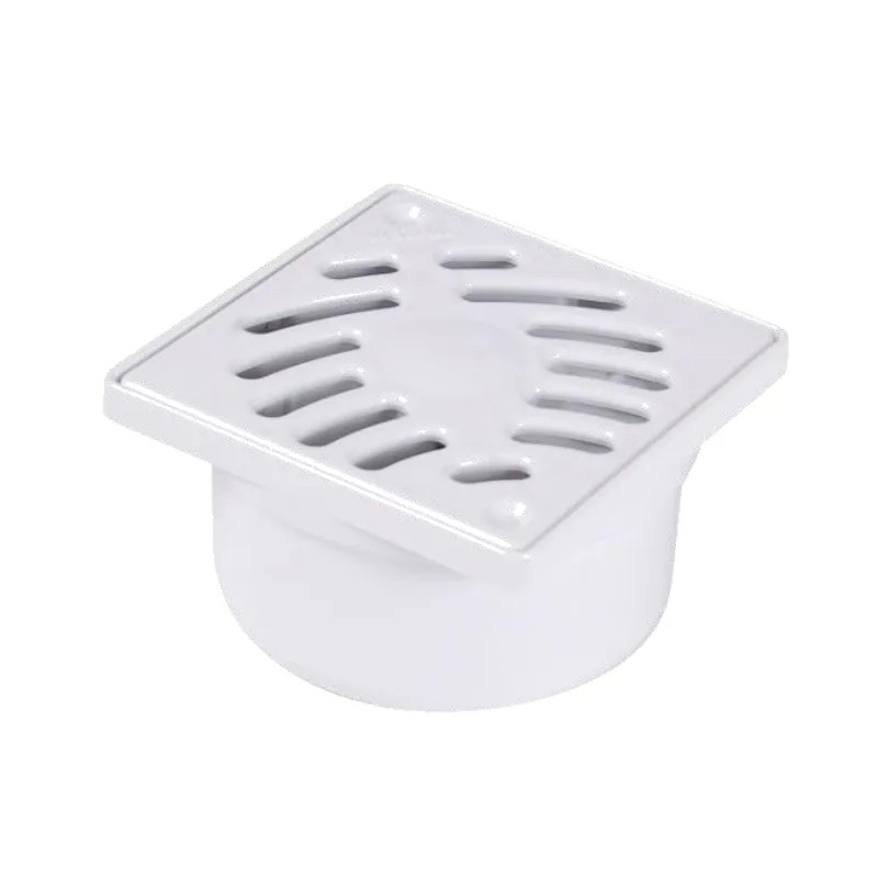 Sifone con griglia in PVC bianco, rubinetto Ø50/40 mm, griglia 10 x 10 cm