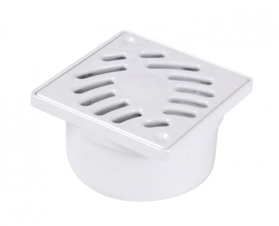 Sifone con griglia in PVC bianco, rubinetto Ø50/40 mm, griglia 10 x 10 cm