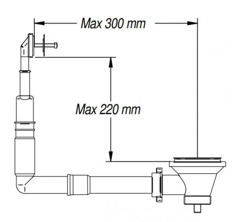 Scarico a cestello con troppopieno rettangolare, diametro 60mm