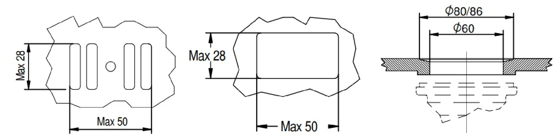 Bonde à panier avec trop plein rectangulaire, diamètre 60 mm