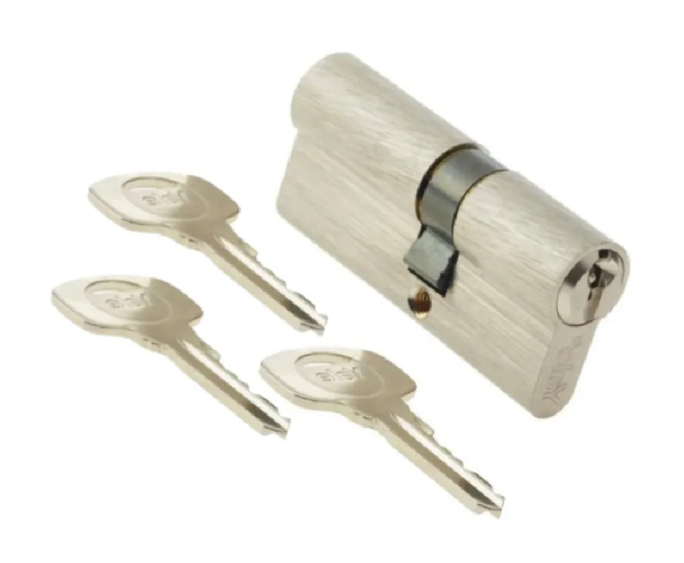 Cylinder series 500 plus 30x40 mm nickel plated, 5 pins, 3 keys.