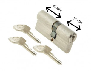 Cylinder series 500 plus 30x40 mm nickel plated, 5 pins, 3 keys.