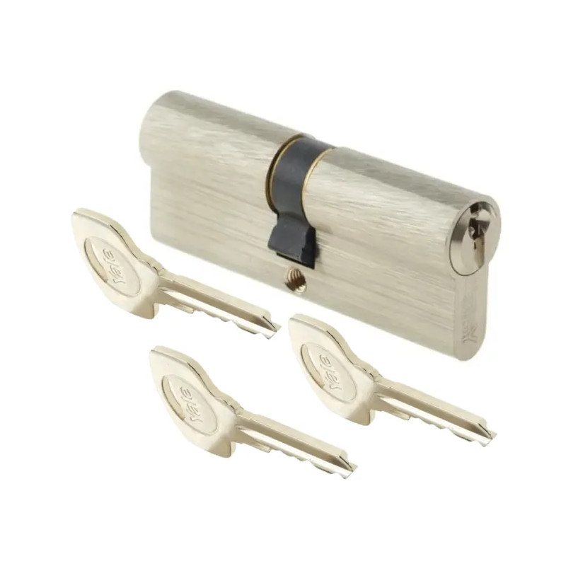 Cylinder series 500 plus 40x40 mm nickel plated, 5 pins, 3 keys.