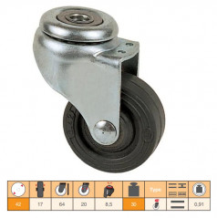 Drill wheel diameter 42 mm with grey rubber eye D. 8,5 mm, height 64 mm