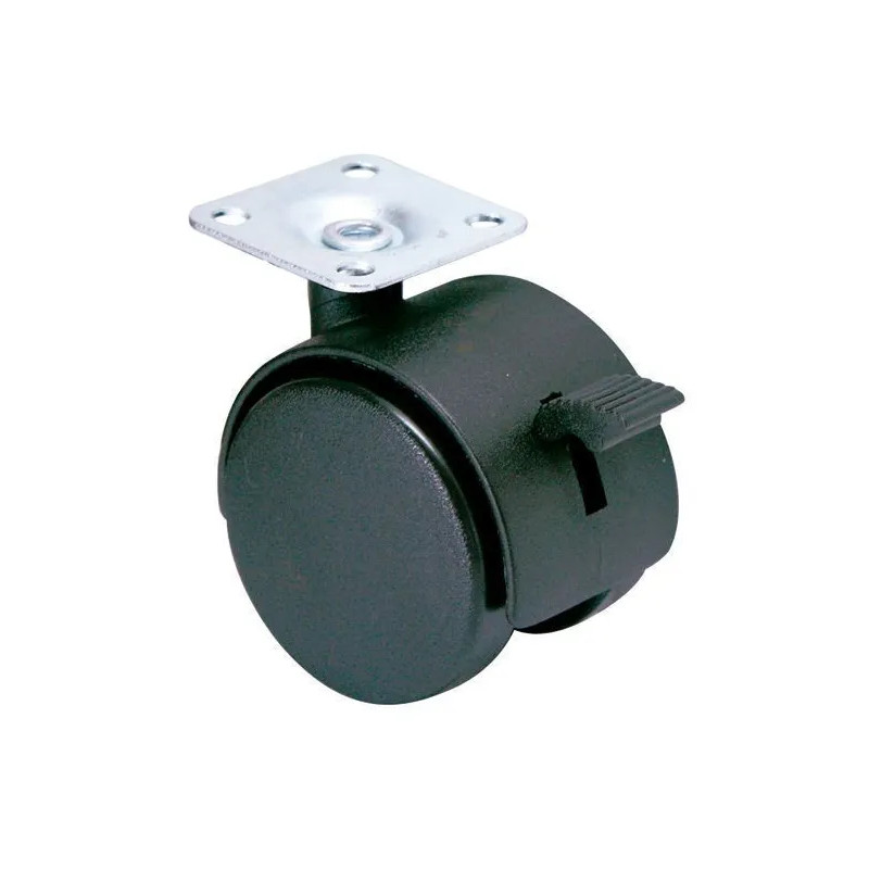 TWINY castor with brake D. 40 mm with swivel plate, height 56 mm