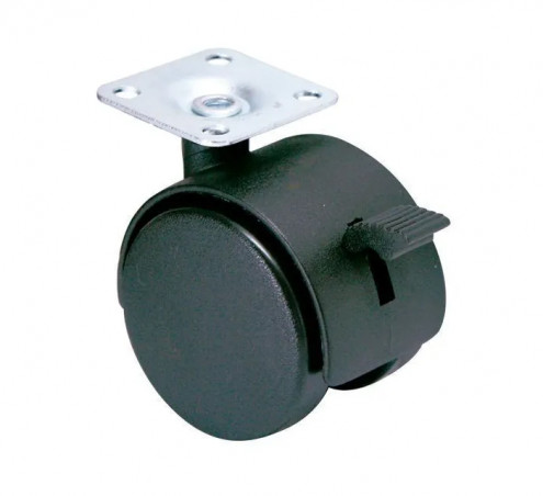 Castor with brake NOVO D. 75 mm black with swivel plate, H. 102 mm