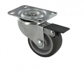 Castor with brake NOVO D. 75 mm black with swivel plate, H. 102 mm