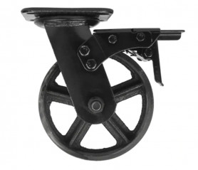 Castor with brake NOVO D. 75 mm black with swivel plate, H. 102 mm