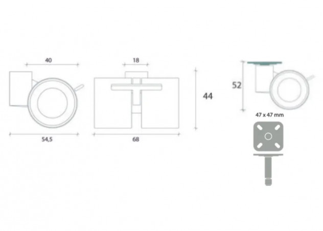 Roulette SKATE D.40 mm à platine pivotante, hauteur 50 mm