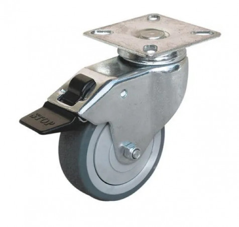 Castor with brake NOVO D. 75 mm black with swivel plate, H. 102 mm